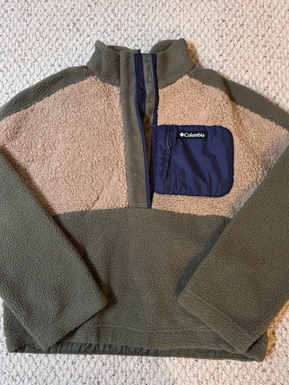 Columbia Olive, Cream & Navy Fleece Half-Button Up Pullover Jacket